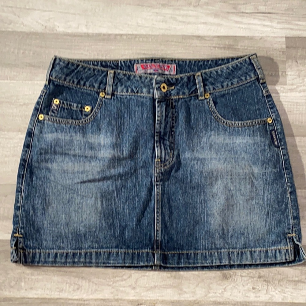 Vintage 90's Silver Jean Skirt / Size 31-Women's